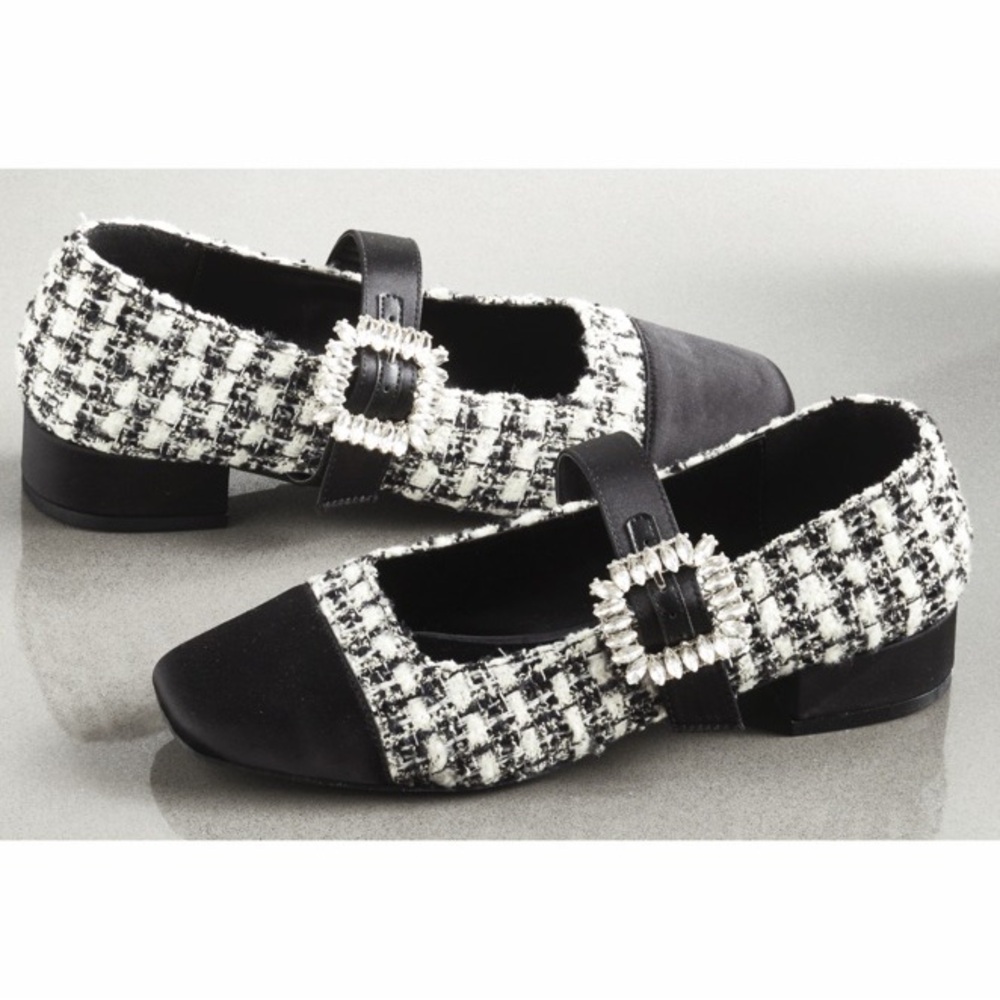 Black & White Tweed Mary Jane Shoes Jeweled Buckle Size 40 US Women’s 9.5– NWT